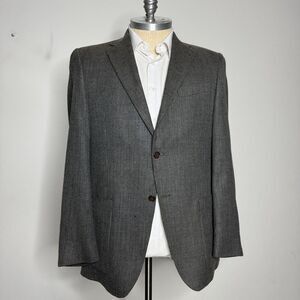Hart Schaffner & Marx 44L Blazer Sport Coat‎ Mens Solid Gray Wool